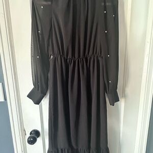 SHEIN Black Long Sleeve Dress with Sheer Accents